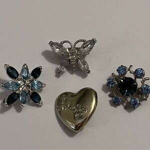 Blue Rhinstones Heart Butterfly Brooches